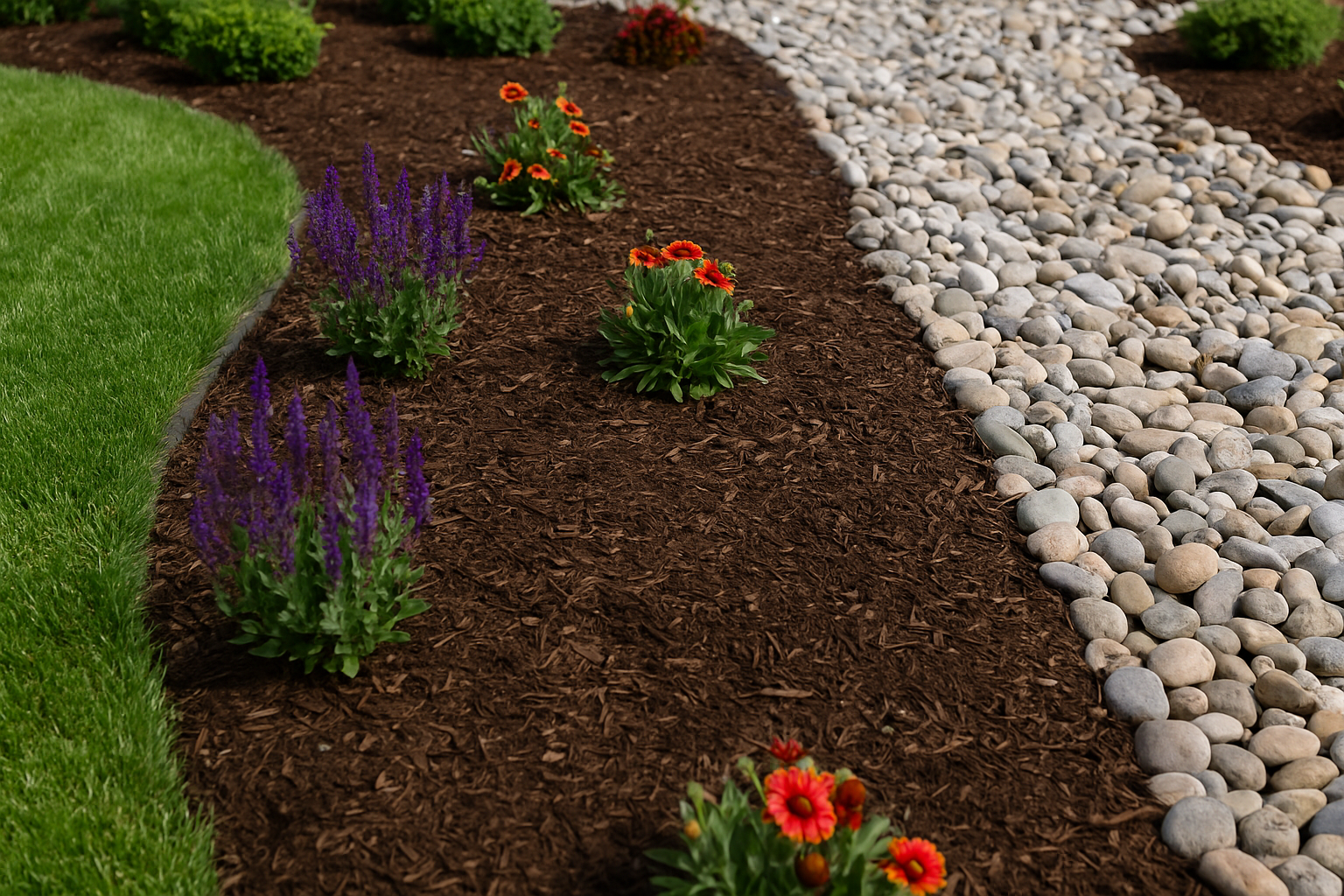 Mulch, rock, and ground cover